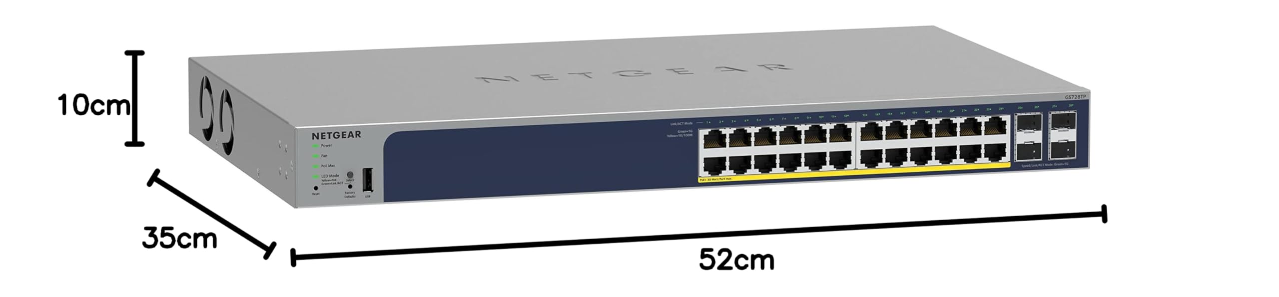 NETGEAR Switch Ethernet 28 Porte (GS728TP), Switch Poe Gigabit, Gestione Insight Cloud Opzionale, 24 Poe+ a 190 W, 4 Sfp Da 1G, Montaggio Desktop o su Rack