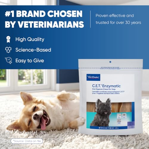 Virbac C.E.T. Enzymatic Oral Hygiene Chews for Dogs, Tartar Control, Small