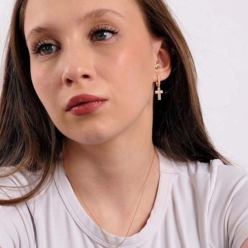 18K Gold Vermeil Cross Huggie Hoop Earrings, Religious Jewelry, Gold Cross Earrings, Dangle Christian Jewelry, Birthday Gift2