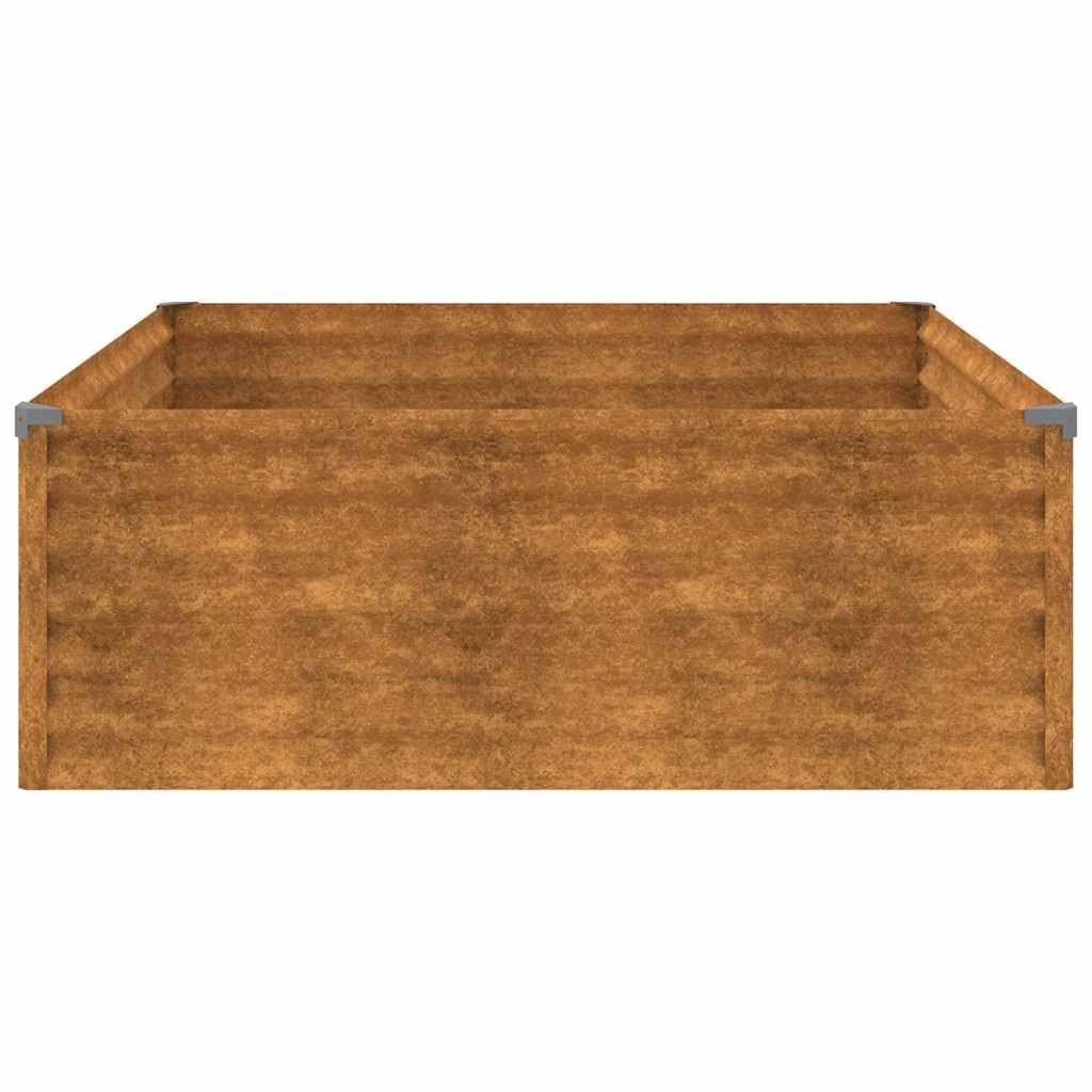 Doniczka ogrodowa ze stali Corten 100 x 100 x 36 cm, pojemnik na rośliny z bezpieczną krawędzią i dekoracyjnym designem, idealny do warzyw, aromatycznych ziół i kwiatów,