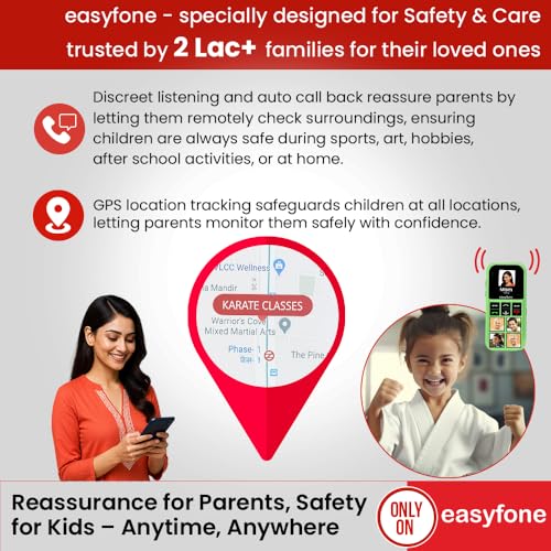 Image of Easyfone Star - Safety Device Cum Phone for Kids with SOS, GPS Tracking, Discreet Listening, Photo Dial, No Internet, 10 Days Battery Backup, Parental Control by Seniorworld - Green