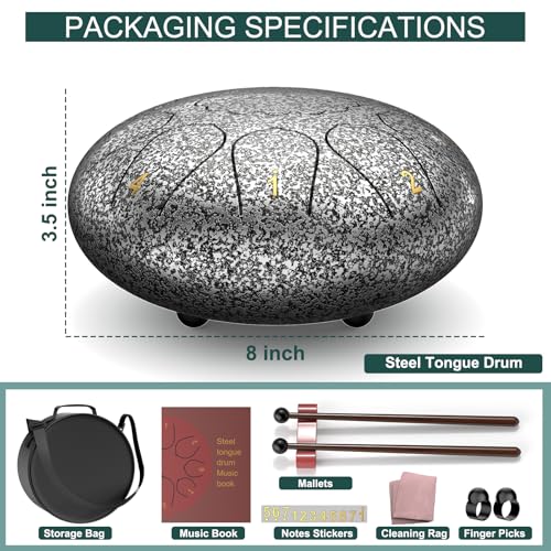 Image of Rain Drum for Outside Garden, 8 Inches 11 Notes Steel Tongue Drum, Waterproof Meditation Rain Chime, Musical Instruments for Adult Gift with Bag, Music Book, Mallets (Star Sliver)