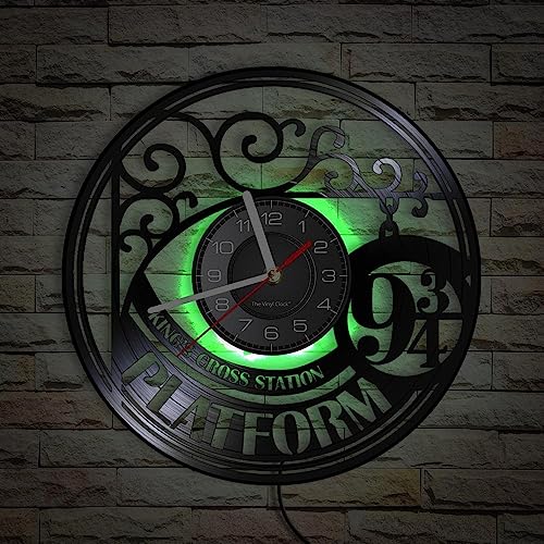 Smotly Reloj de pared de vinilo, reloj de referencia de la estación, equipado con control remoto de siete luces de color, decoración de pared reloj de regalo