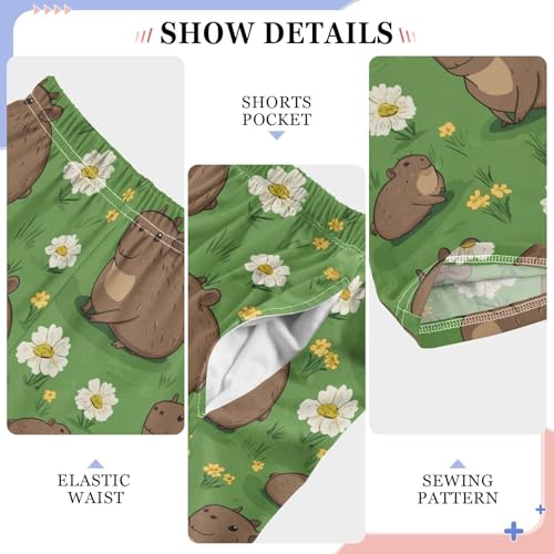 Boys' Pants Brown Capybaras Grassy Flowers Long Bottoms Jogger Pants Elastic Waist Trousers with Pockets S-XL4