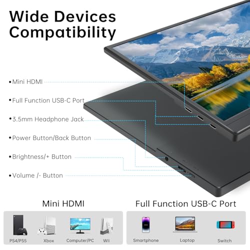 Image of Portable Monitor 15.6 inch 1080P USB-C HDMl Ultra-Slim Travel Monitor with Kickstand, for Laptop, Pc, Gaming
