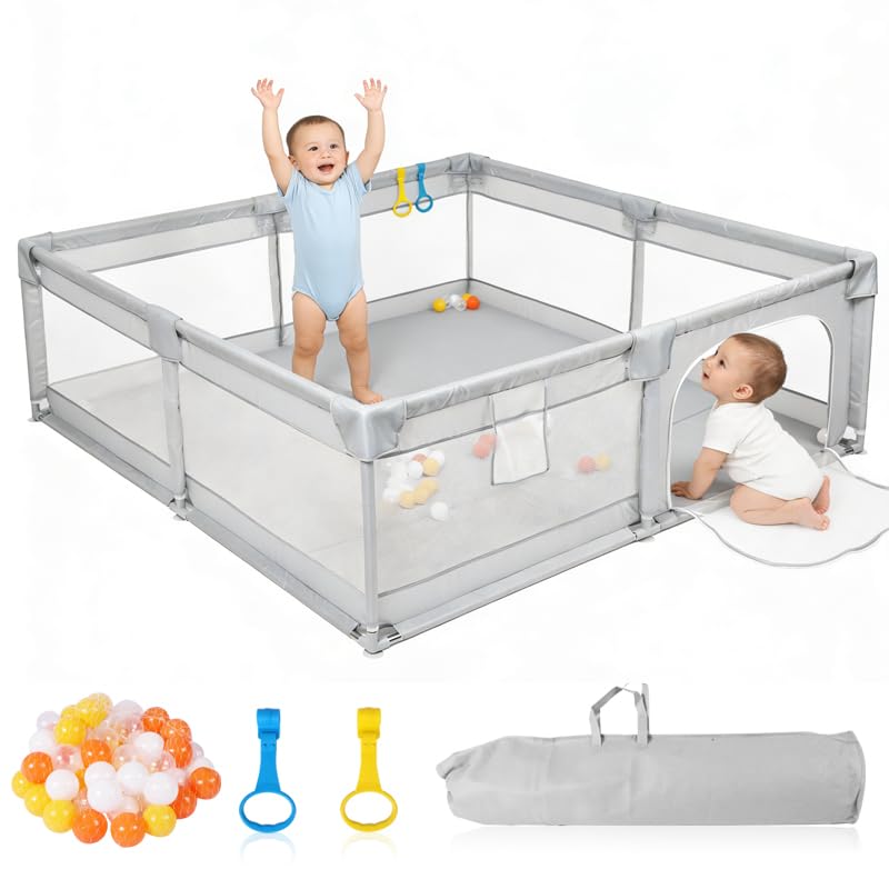 Baby Playpen for Toddlers: 6.56x6.56 ft Kid-Safe Enclosed Play Yard | Non-Slip Base, Breathable Mesh - Easy-Portable for Indoor & Outdoor Baby Play Spaces - Blue