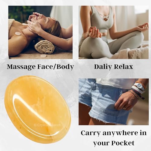 Image of Crystal Heaven Certified Yellow Aventurine Thumb Worry Pebbles Stones Anxiety Stress Relief Massage - Aaa Grade Original Healing Gemstone Agate Rubbing Stone Yoga Meditation Spiritual Reiki Feng Shui
