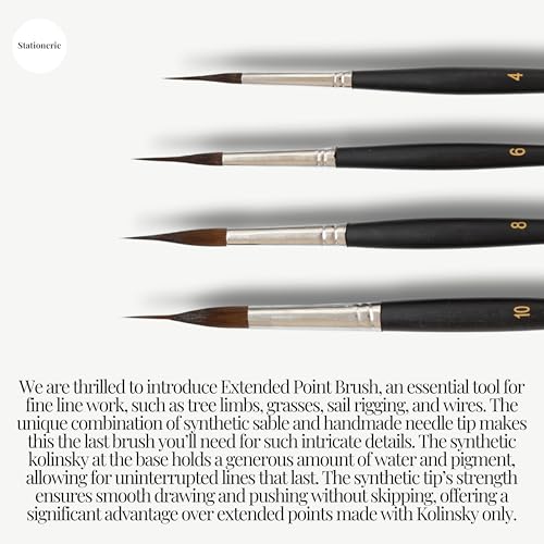 Image of Stationerie Professional Needle Detail Mop Paint Brushes Set, 4 Sizes with Storage Case, Matt Black, Best for Calligraphy,brushpen,Writing Brush,Signature Brush
