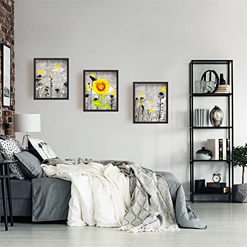 SUPERDANT Flowers Canvas Wall Art Abstract Wall Pictures Yellow Butterfly Poster Painting Black and White Canvas Pictures for Bedroom Living Room Decor 6Pcs No Frame - Image 4