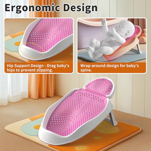 Image of GloTika Baby Bathtub Support for Babies 0-6 Months, Foldable Portable Infant Bathtub, Ergonomic Mesh Baby Bath Tub, Pink