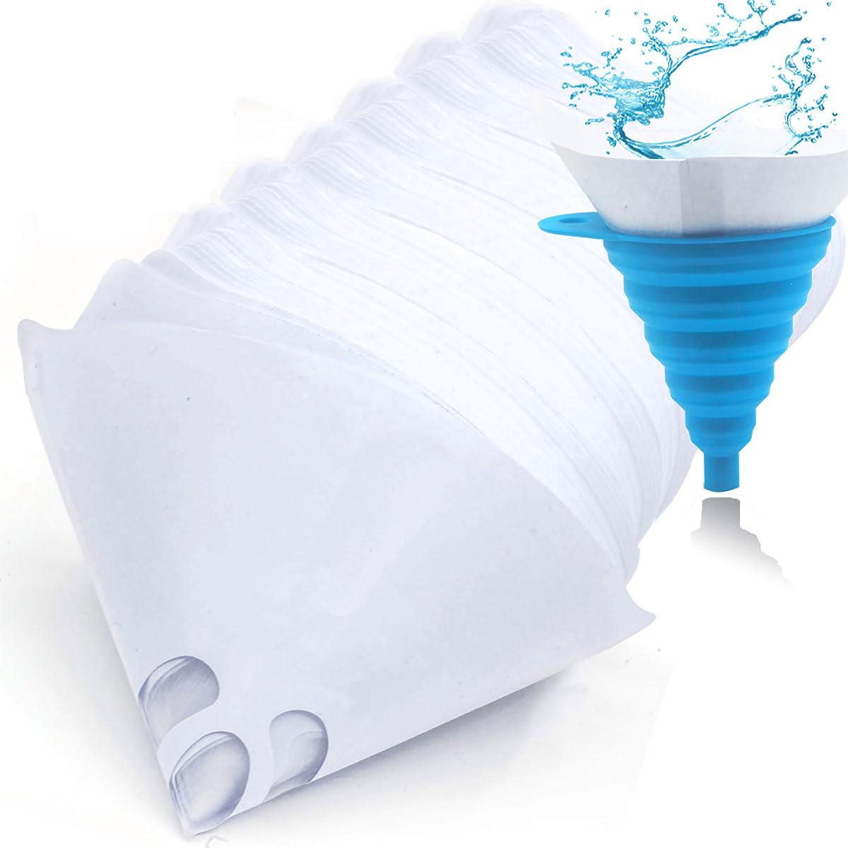 50 Pezzi Filtro in Resina Monouso con Imbuto in Silicone Pieghevole, Filtro per Vernice, Carta Filtro Conica di Nylon, Filtri Per Vernice a Cono Di Carta per Vernici Artigianato Arti Automobilistiche