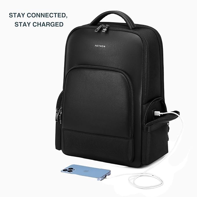 Image of AETHON Krossover 15.6-Inch Laptop Backpack | Water-Resistant with Multiple Pockets for Office, Travel | Shoulder Bag Made with Vegan Microfiber Leather