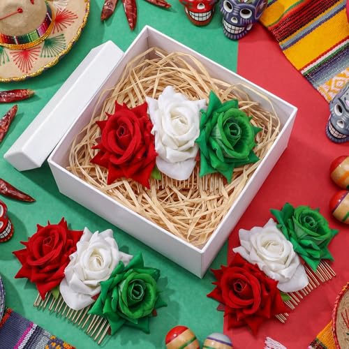 Suncalla Pack de 3 Accesorios para el Cabello Mexicanos Pinzas con Flor Rosa para Mujeres Día de la Independencia Mexicana Viva México miniatura 3