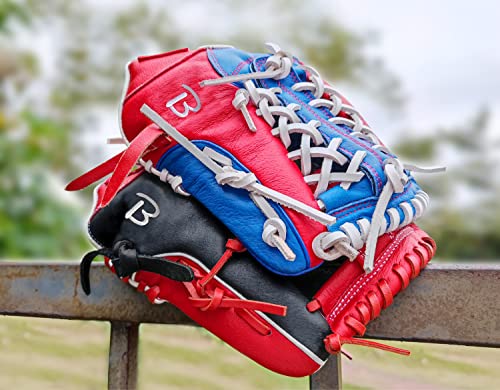Beoub Baseball Softball Glove Youth Adults Junior Mens Women 11.25 Inch Right Handed Throw T Web Leather Infield Outfield Fielding Glove Gifts Red Blue #TOP6