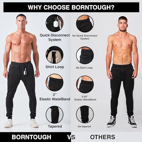 Born Tough Slim-Fit Mens Workout Joggers Pants, Tapered Bodybuilding Gym Joggers, Athletic Running Sweatpants Zipper Pockets4