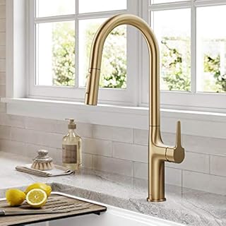 Kraus KPF-3101BG Oletto Modern Pull-Down Single Handle Kitchen Faucet, 19.5 inch, Brushed Gold