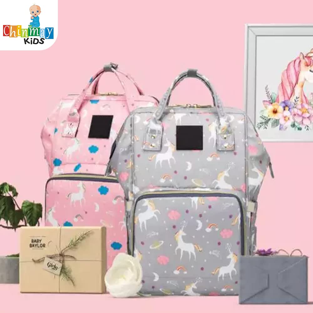 Chinmay Kids Diaper Bag Nursing Maternity Backpack, Waterproof Multifunctional Travel Bag Large Size (20 x 18 x 40 cms)(Blue) (Grey Unicorn) 1
