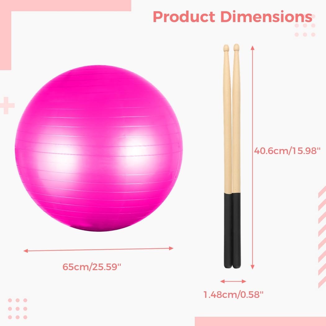 Cardio Drumming Equipment Set – 26" Fitness Balance Ball with Pump & 3.2oz Drumming Sticks for Aerobic Workouts, Stability, Pilates, Yoga, and Pregnancy Gymnastics