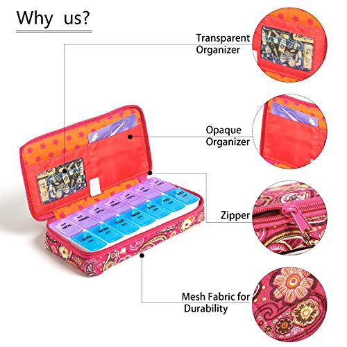 Image of Weekly Pill Organizer 2 Times a Day, Zumd Pill Box 7 Day with Cute Quilted Fabric Zipper Case, Travel Pill Case Am Pm for Vitamin Medicine Organizer