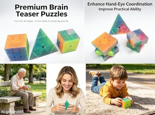 Image of Speed Cube Set 3 Pack Cube Bundle 2x2 Speed Cube 3 By 3 Cube Puzzle 3x3 Pyramid Triangle Cube Bundle Hand Puzzles Toys for Kids and Adults By AHYUAN (Jelly)