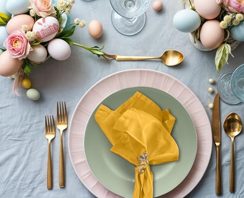 Image of Ruvanti Cloth Napkins Set of 6, 18x18 Inches Napkins Cloth Washable, Soft, Durable, Absorbent, Cotton Blend. Table Dinner Napkins Cloth for Hotel, Lunch, Restaurant, Wedding Parties - Mustard