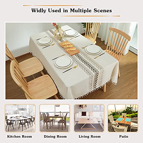 Image of Laolitou Embroidery Tassel Tablecloth - Cotton Linen Dust-Proof Table Cover for Kitchen Dining Room Party Home Tabletop Decoration Beige,Wine Leaf Rectangle,55''x70'',4-6 Seats