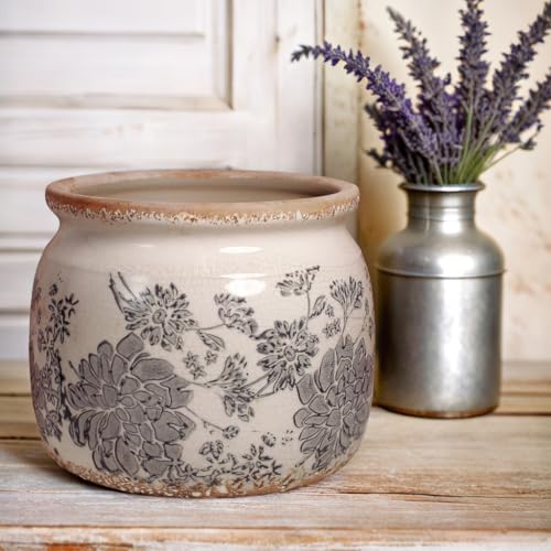Xiaan Jiaju Ceramic Planters for Plants, Plant Pots with Drainage Hole, 6.29in. Flower Pots for Indoor Plants, Vintage Planters & Succulent Pots, Crackle Glaze Finish Plant Pots, Gray - Thumbnail 2