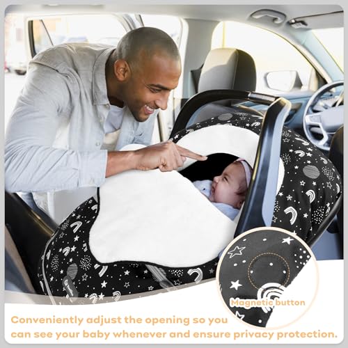 Image of Yoofoss Baby Car Seat Cover Winter Carseat Canopies Cover to Protect Baby from Cold Wind, Super Warm Plush Fleece Baby Carrier Cover for Infant Boys Girls (Stars)
