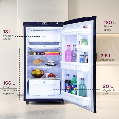 Image of Godrej 180L 2 Star Direct Cool Single Door Refrigerator with 5 Years Warranty | 20L Vegetable Tray | Toughened Glass Shelves| Advanced Capillary Technology (RD EDGE 205BN TRF BR BL, Berry Blue)