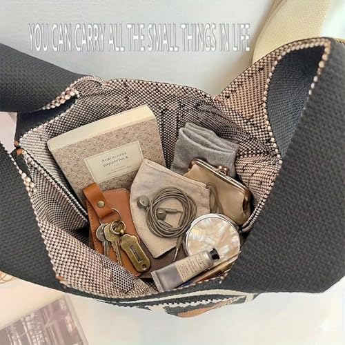 Image of Street27 Japanese Style Wrist Handbag for Women Knitted Handbag With Bow Decor Aesthetic Crochet Knit Tote Bag suitable for daily use, Shopping, Travel, Gift