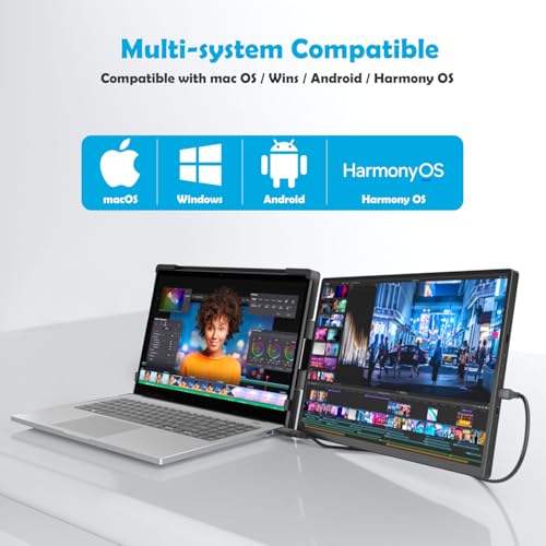 Image of 14.1-inch 2K Portable Dual Laptop Monitor Extender (with USB Docking Station) 2240x1400 QHD IPS Foldable Plug and Play Travel Home Office Second Screen Compatible with HDMI,USB-A and USB-C