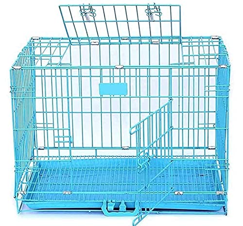Image of Woofy Dog Cage - Powder Coated, Double Door Folding Metal Cage /Crate /Kennel with Removable Tray and Paw Protector for Dogs, Cats, Puppies and Rabbits (Blue, 30 Inch)