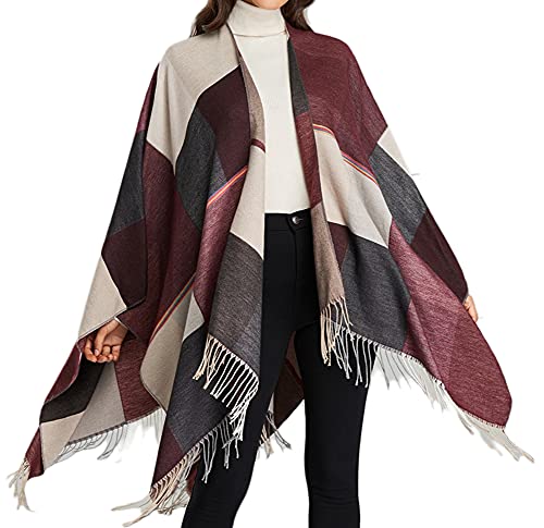 Epsion Women's Tassel Shawls Wraps Warm Winter Open Front Poncho Cape Oversized Cardigan Sweater Coat