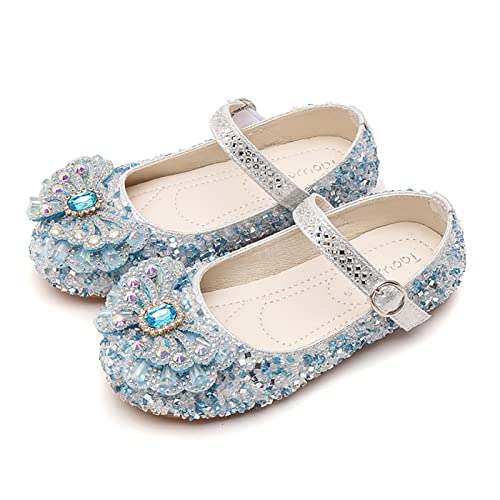LOBTY Fille Chaussures de Princesse Paillettes Chaussures Ballerines Cristal Chaussures Sandales Mariages Boule Anniversaire Fête Noël Halloween Carnaval Enfants Chaussures Bleu/Rose