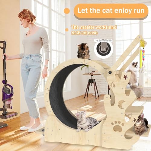 Upgraded Cat Wheel, Cat Running Wheel for Kitty's Longer LifeCat Exercise Wheel for Indoor Cats, Cat Treadmill with Cat House, Cat Stand CCC0111