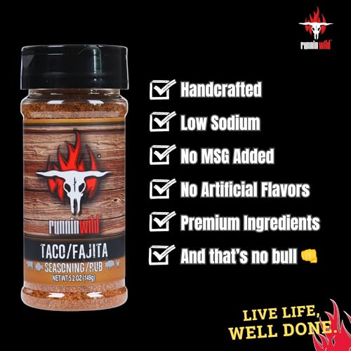 Image of Gourmet Taco Seasoning Mix | Fajita Seasoning | Low Sodium | Mexican Seasoning Blend for Tacos, Fajitas, Carne Asada, Nachos, Chili, Enchiladas, and More! | Runnin' Wild Foods, 5.2 ounces