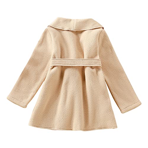 Image of Hopscotch Baby Girls Cotton Solid Full-Sleeve Pea Coat in Beige Color