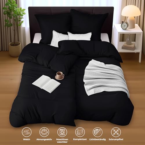 Utopia Bedding Bettwäsche 135x200 4teilig - Mikrofaser 2 Bettbezug 135x200 cm + 2 Kissenbezüge 80x80 cm - Schwarz 2