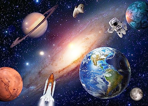 YMWQLAL Outer Space Backdrop for Baby Kids,Astronauts Rockets Spaceship Universe Planets Background,Perfect for Children's Galaxy Themed Birthday Party Decorations Photo Banner (7X5 FT)
