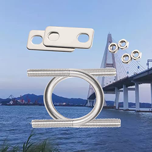 Image of Round U-Bolts 27mm / 1.06 inch M10 Inner Width 304 Stainless Steel Self-Locking Nylon Insert Hex Nuts & Flat Washers Lock Plate for Car /Motorhome /Sailing Trailer Replacement Part 2 Pcs