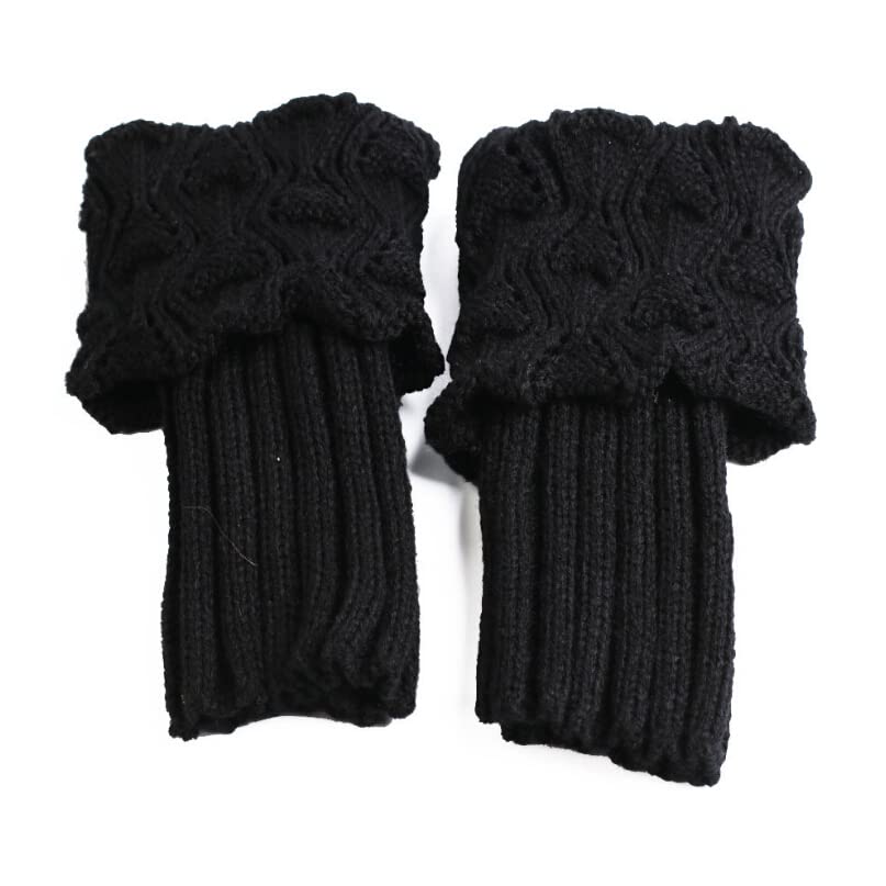Womens Winter Warm Knitted Leg Warmers,Long Crochet Short Topper Socks Ankle Knee Boot Warmers for Girls Lady Adults Black