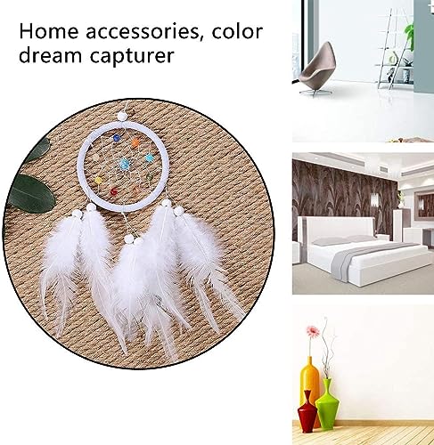 Colgante de plumas verdes y atrapasueños circular blanco artesanal para decoración de pared 5