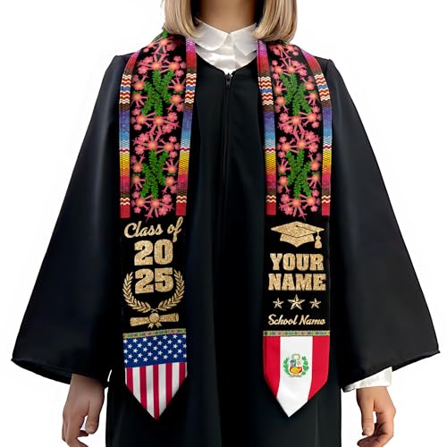 MonkeyVan Personalized Peruvian Graduation Sash, Custom Peruvians American Flag Graduation Stole 2025, Peru Graduation Stole S384