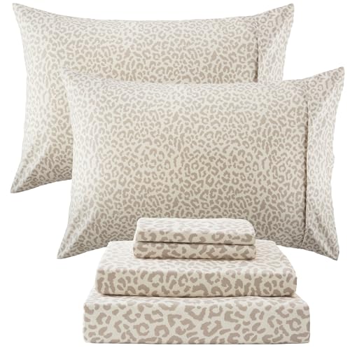 Drozeeo Leopard Sheets Queen Microfiber Cheetah Sheets Beige