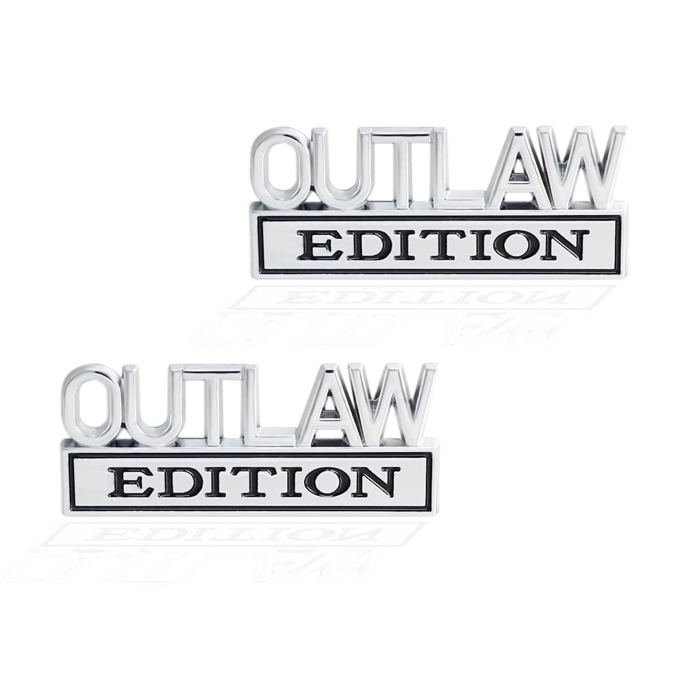 2 Pcs OUTLAW Edition Emblem 3D Metal Badge Decal Sticker Fit for Universal Car Truck SUV Side Rear Front Hood Trunk Door (Silver Black)