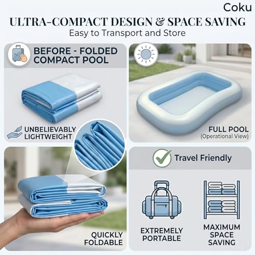 Image of Coku Inflatable Swimming Pool for Kids & Adults | Portable Foldable Rectangular Pool with Thick PVC Material | Swimming Pool for Kids 1-5 Years | Family Backyard Water Pool (5.5 Feet, Multicolor)