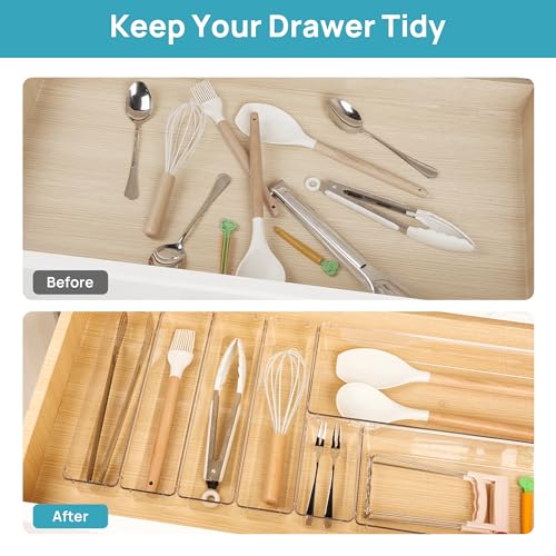 Vtopmart 7 PCS Kitchen Drawer Organizer, 4 Size Clear Plastic Utensil Organizer, Silverware Flatware Organizer for Drawer, Cutlery Organizer Tray for Kitchen, Drawer Storage Bins for Makeup, Bathroom - Image 5