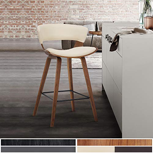 Butaco moderno Armen Living Jagger de altura para barra, 26 pulgadas, con tapizado en cuero sintético crema y reposapiés negro con acabado en polvo miniatura 2