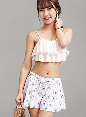 Amazon.co.jp: 3点セット 2段フリル ビキニ水着 セパレート レディース
