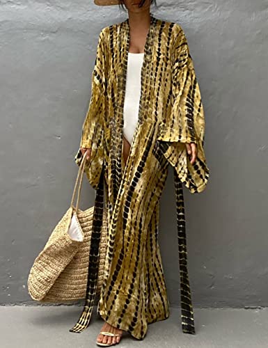 Image of Bsubseach Stylish Tie Dye Open Front Long Kimono Swimsuit Coverup for Women | Loose Fit Boho Style Bathing Suits Cardigans,Summer Causal Resort Wear